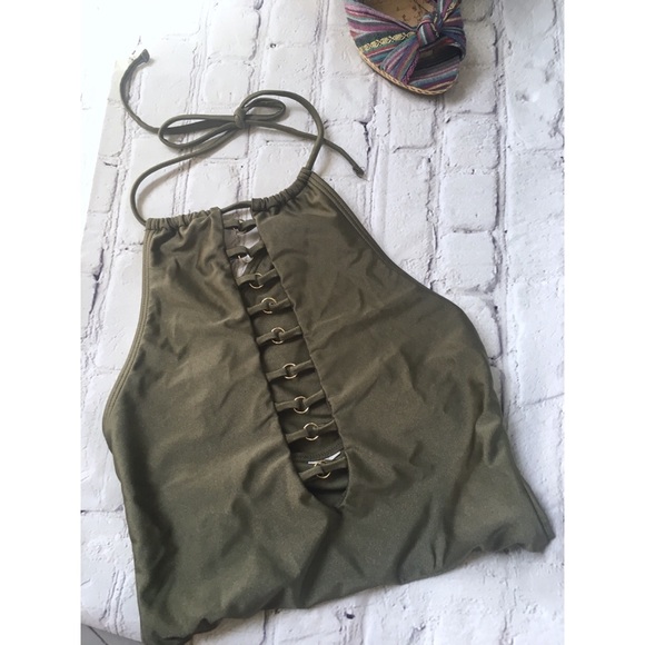 Forever 21 Metallic Green Halter Swimsuit - Picture 2 of 4
